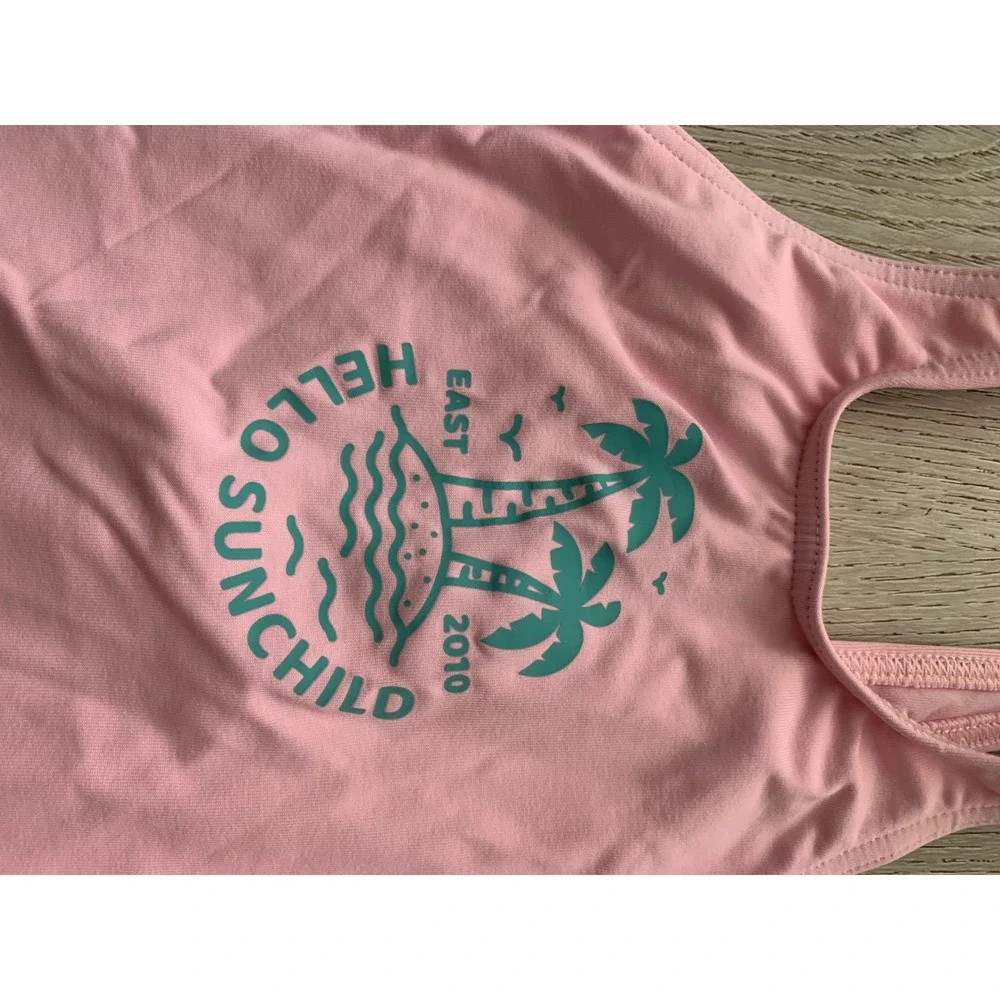 Sunchild Kids Pink Hello Sunchild Palm Tree One Piece Swimsuit‎ Size 4